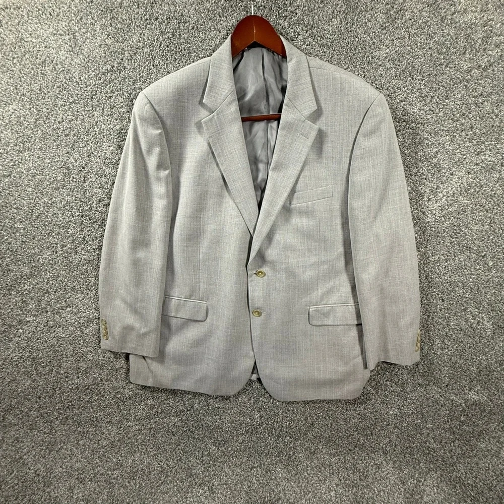 Chaps Mens Light Gray Sharkskin Two Button Blazer Sport Coat 48R